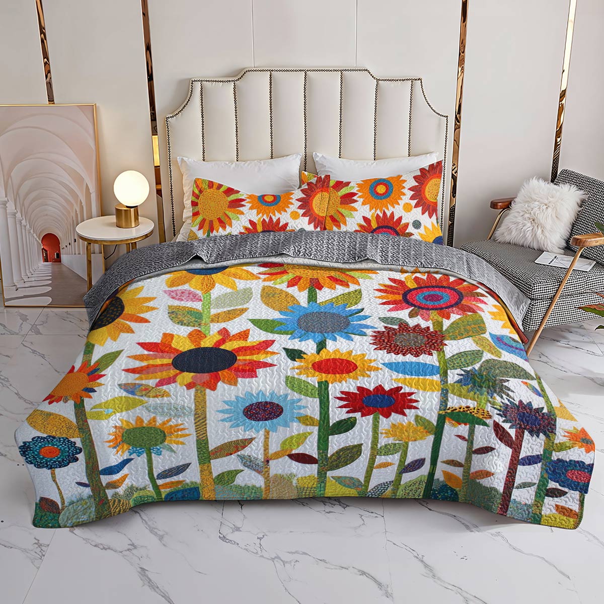 Shineful All Season Quilt 3-Piece Set Gorgeous Sunflower Garden