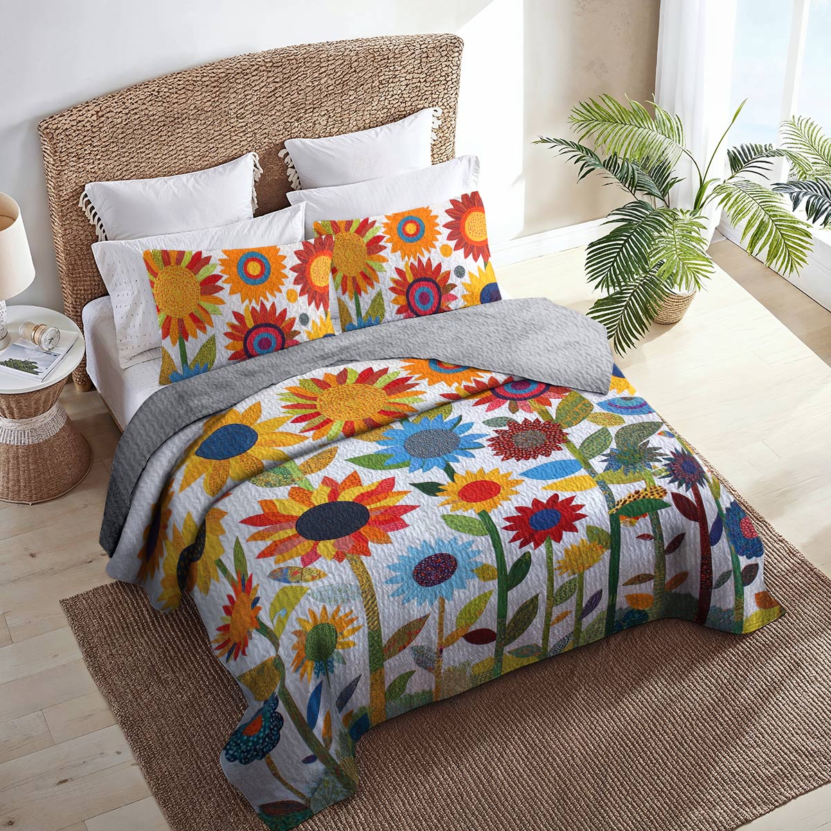 Shineful All Season Quilt 3-Piece Set Gorgeous Sunflower Garden