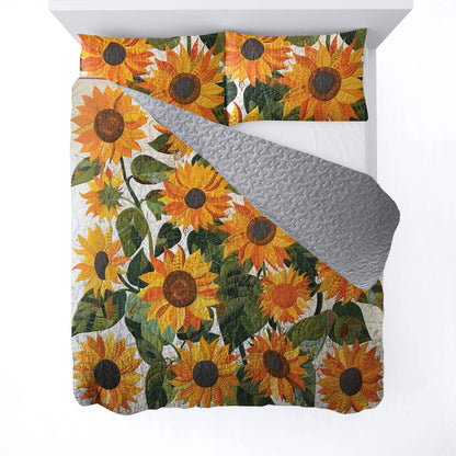 Shineful All Season Quilt 3-Piece Set Pretty Sunflowers