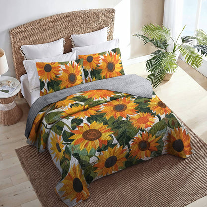 Shineful All Season Quilt 3-Piece Set Pretty Sunflowers