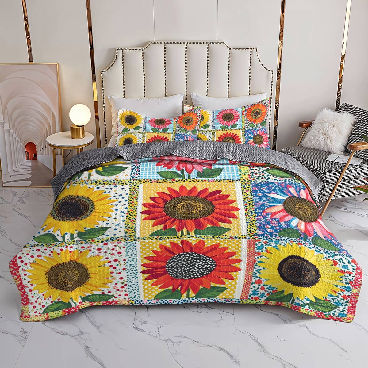 Shineful All Season Quilt 3-Piece Set Glamorous Sunflowers