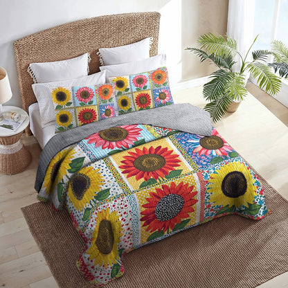 Shineful All Season Quilt 3-Piece Set Glamorous Sunflowers