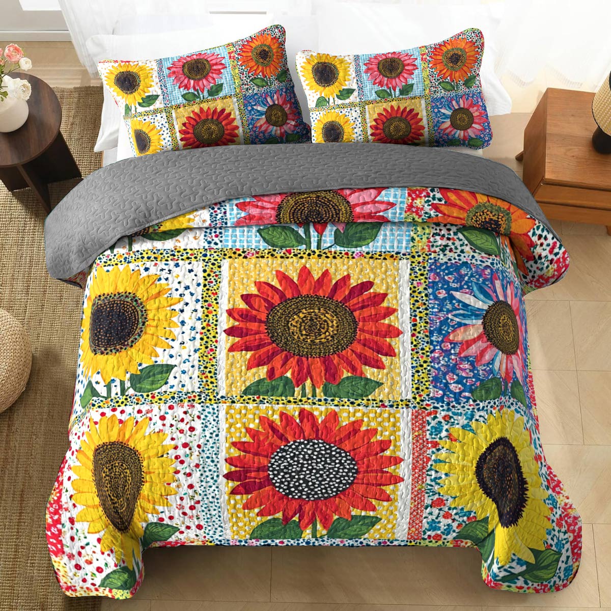 Shineful All Season Quilt 3-Piece Set Glamorous Sunflowers