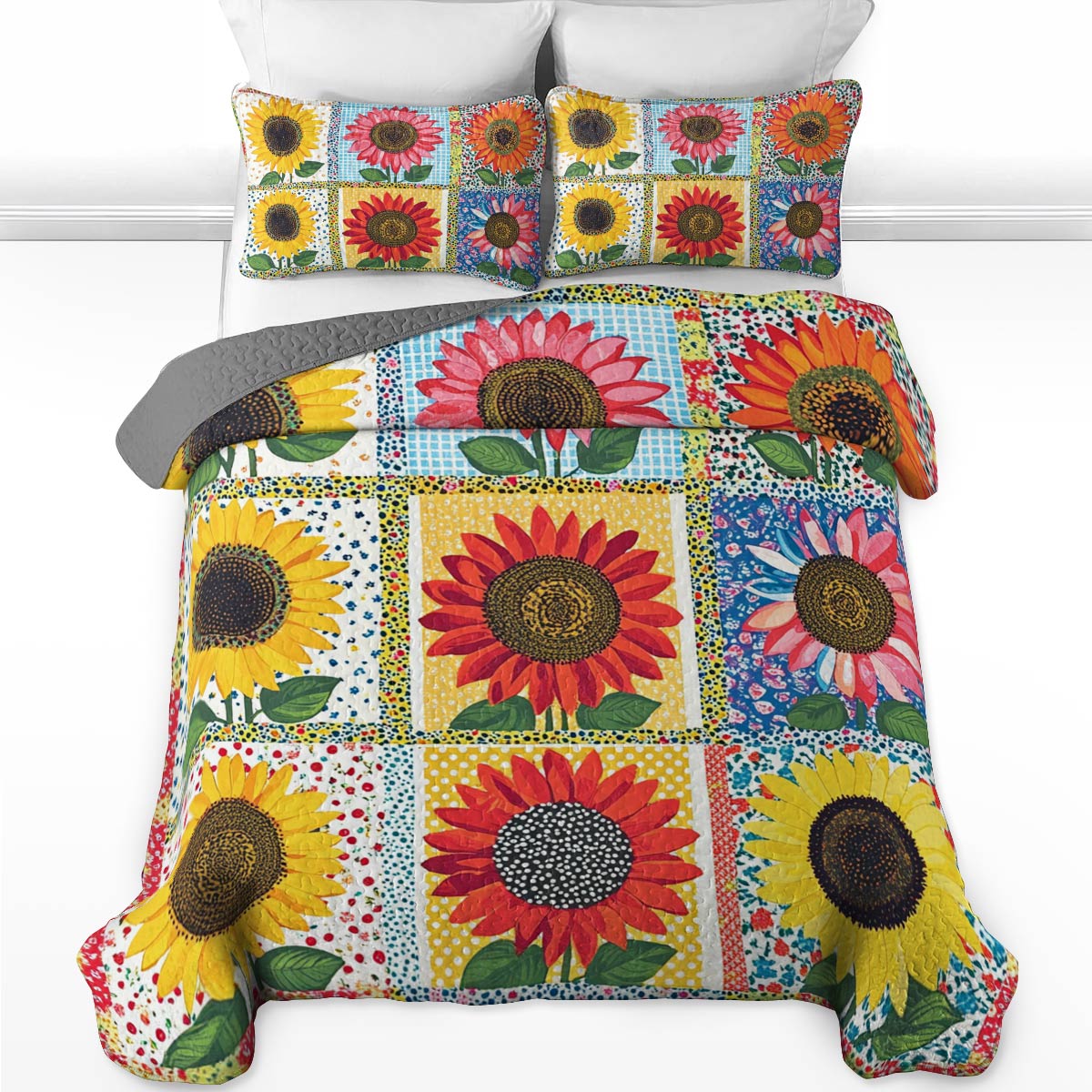 Shineful All Season Quilt 3-Piece Set Glamorous Sunflowers