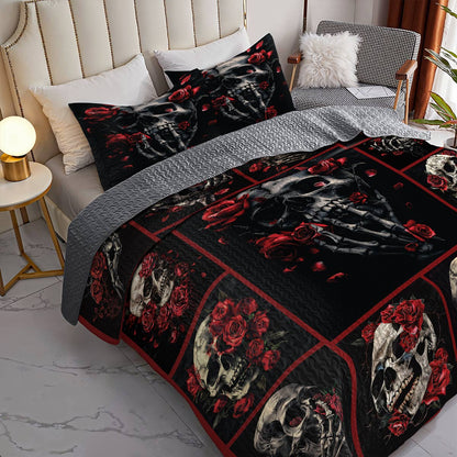 Shineful All Season Quilt 3-Piece Set Skull Rose Love