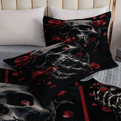 Shineful All Season Quilt 3-Piece Set Skull Rose Love