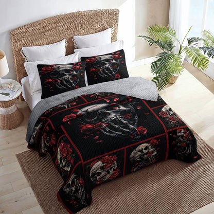 Shineful All Season Quilt 3-Piece Set Skull Rose Love