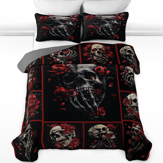 Ensemble de courtepointe toutes saisons Shineful 3 pièces Skull Rose Love