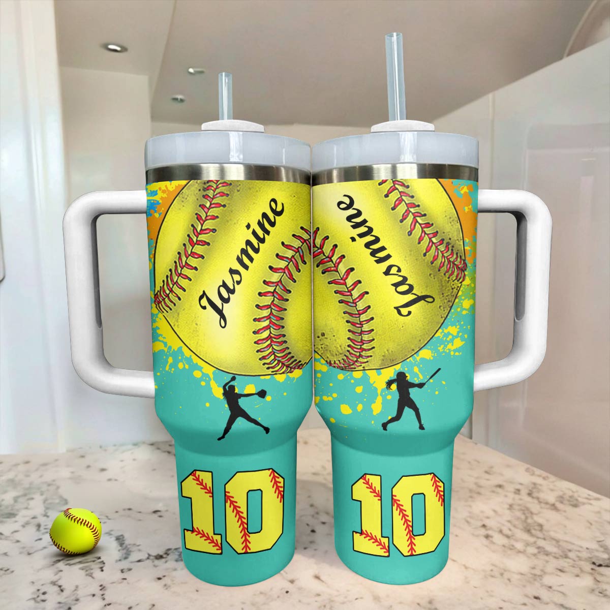 Shineful Personalized Tumbler Splashing Color Softball