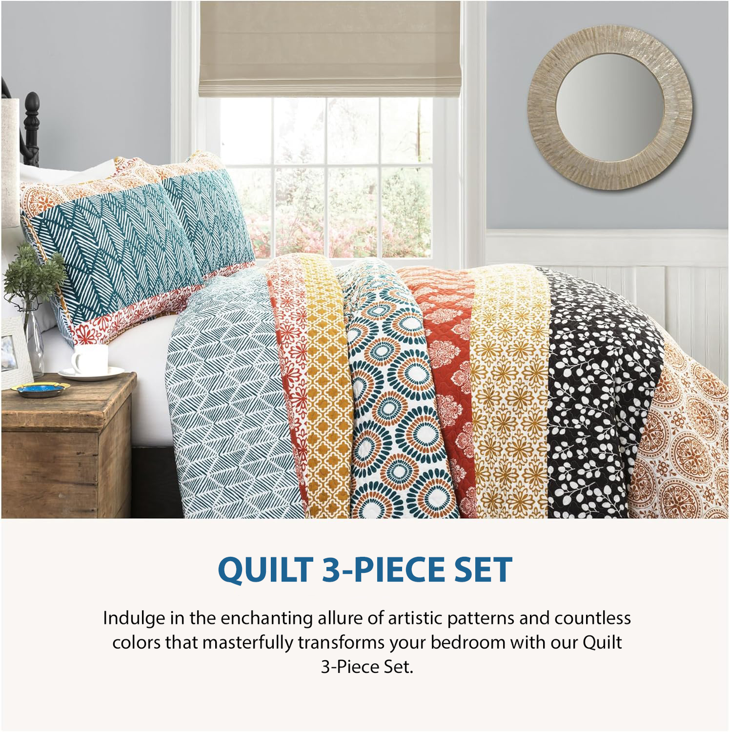 Shineful All Season Quilt 3-teiliges Set mit Dackelmotiv, lebendiges Blumenmuster