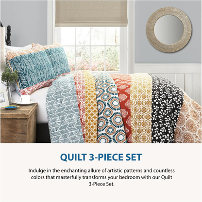 Shineful All Season Quilt 3-Piece Set Rustic Patchwork Pumpkin Pattern