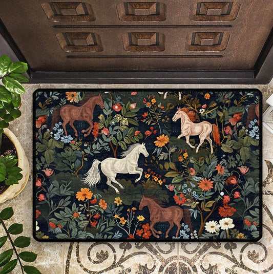 Tapis de sol antidérapant ultra fin Shineful, tapis de cuisine, motif cheval et fleurs sauvages