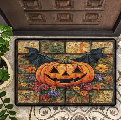 Shineful Ultra-Thin Non Skid Floor Mat, Kitchen Rugs Autumn Harvest Jack-O'-Lantern