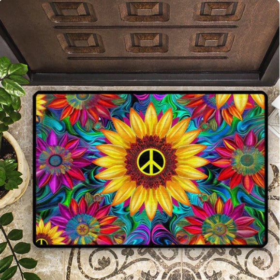 Shineful Ultra-Thin Non Skid Floor Mat, Kitchen Rugs Hippie Harmony