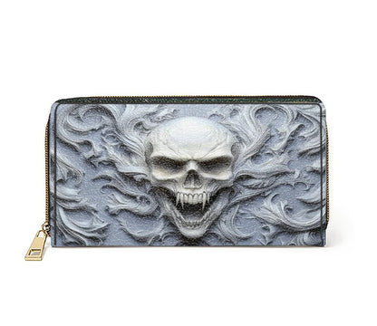 Glänzende Leder Clutch mit Trageriemen, Totenkopf, Wraith Frost