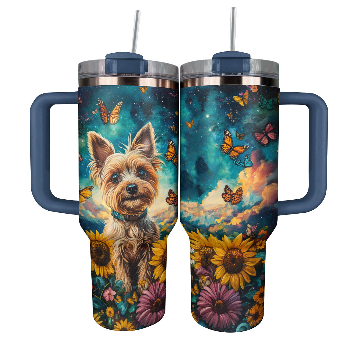 Verre brillant Yorkie et tournesol