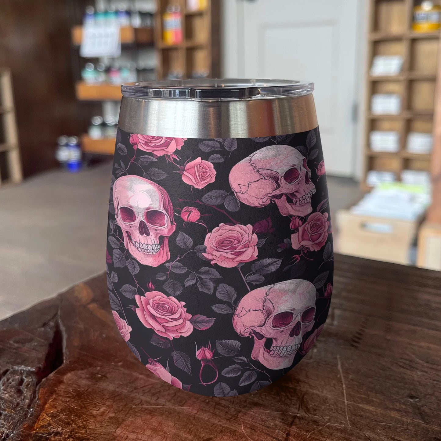 Skull 12 Oz Shineful™ Wine Tumbler Flower Vq03 12Oz