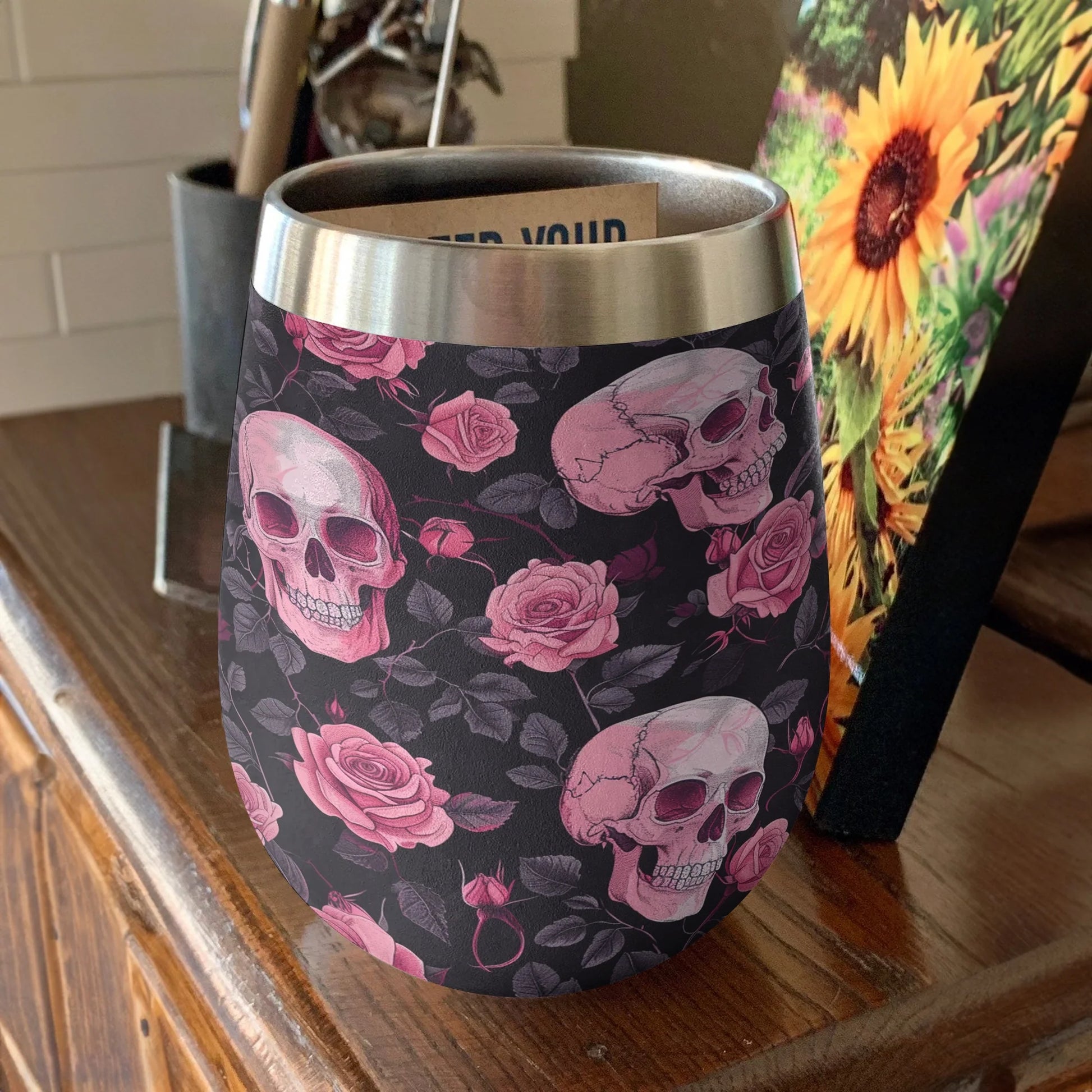 Skull 12 Oz Shineful™ Wine Tumbler Flower Vq03 12Oz