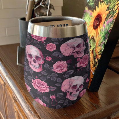 Skull 12 Oz Shineful™ Wine Tumbler Flower Vq03 12Oz