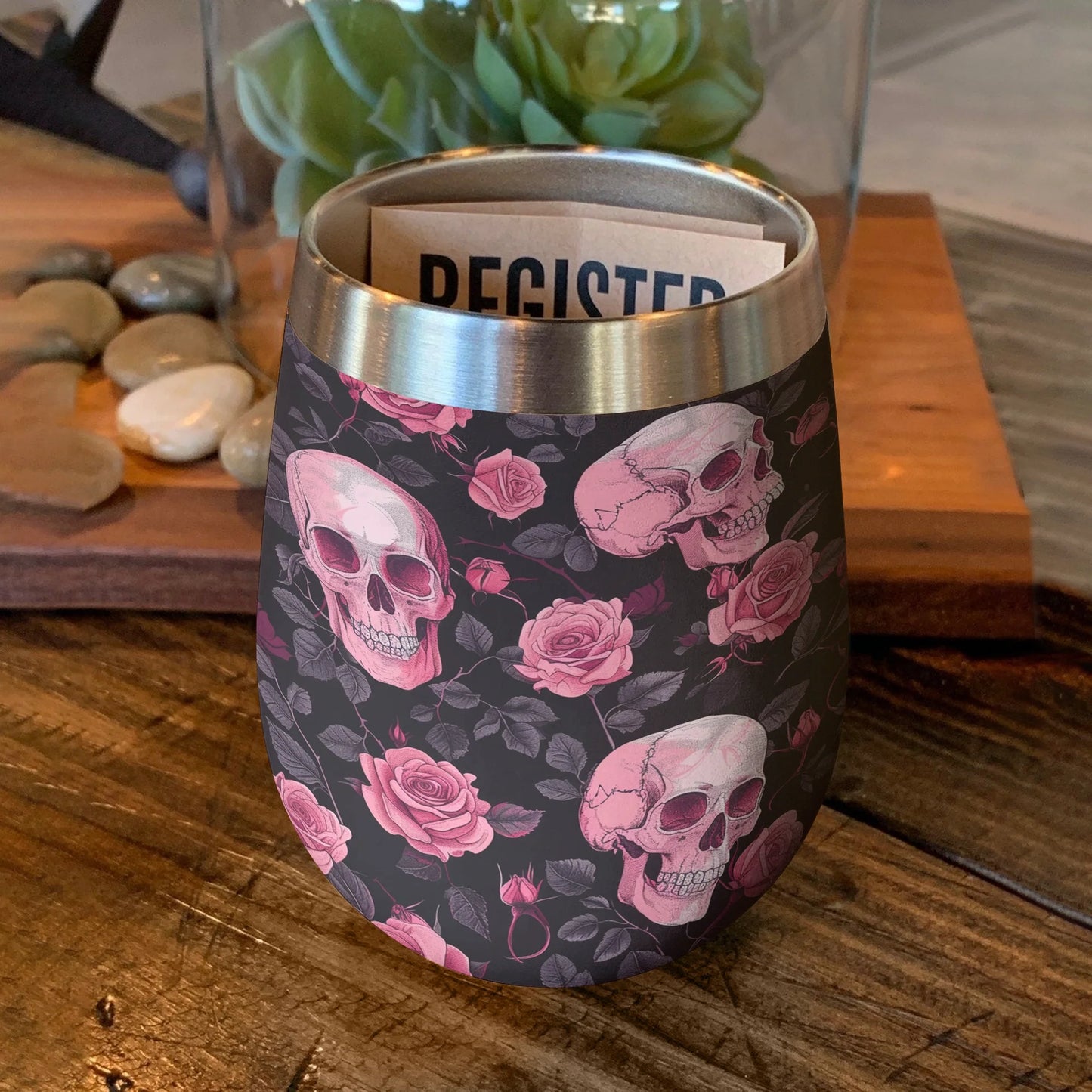 Skull 12 Oz Shineful™ Wine Tumbler Flower Vq03 12Oz