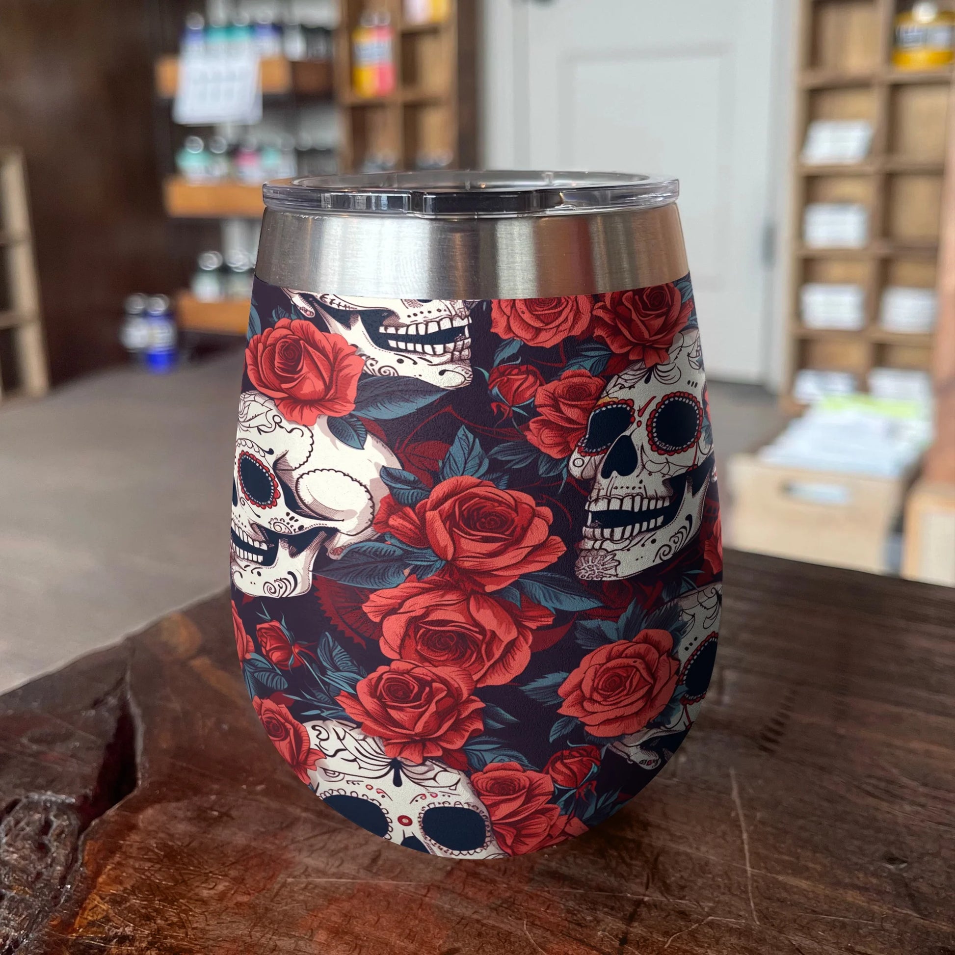 Skull 12 Oz Shineful™ Wine Tumbler Flower V2 Vq03 12Oz