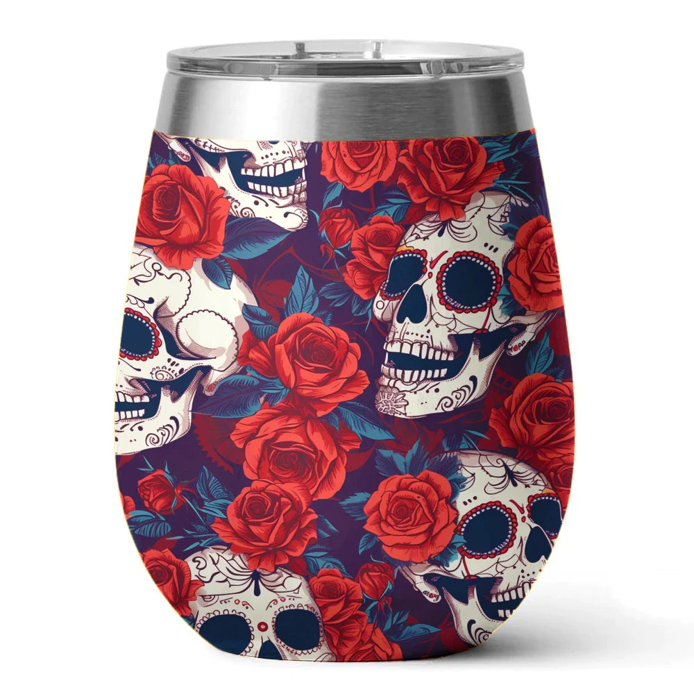 Skull 12 Oz Shineful™ Wine Tumbler Flower V2 Vq03 12Oz