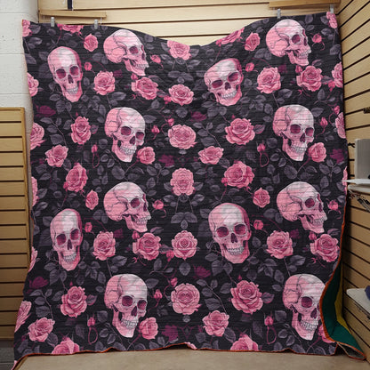 Shineful Flat Print Faux Quilt Blanket Mystical Skull Flower