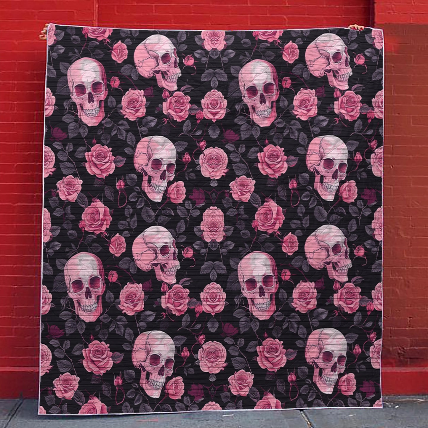 Shineful Flat Print Faux Quilt Blanket Mystical Skull Flower