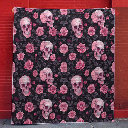 Shineful Flat Print Faux Quilt Blanket Mystical Skull Flower