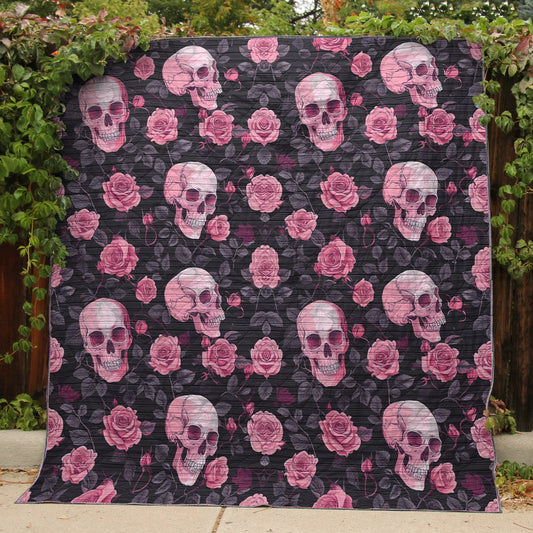 Shineful Flat Print Faux Quilt Blanket Mystical Skull Flower