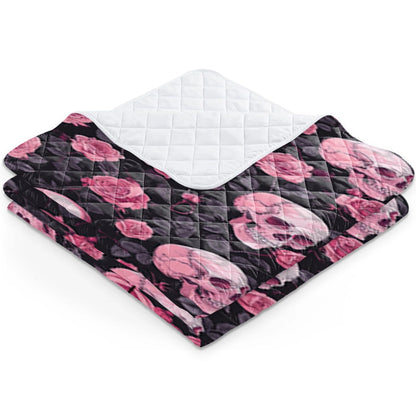 Shineful Flat Print Faux Quilt Blanket Mystical Skull Flower