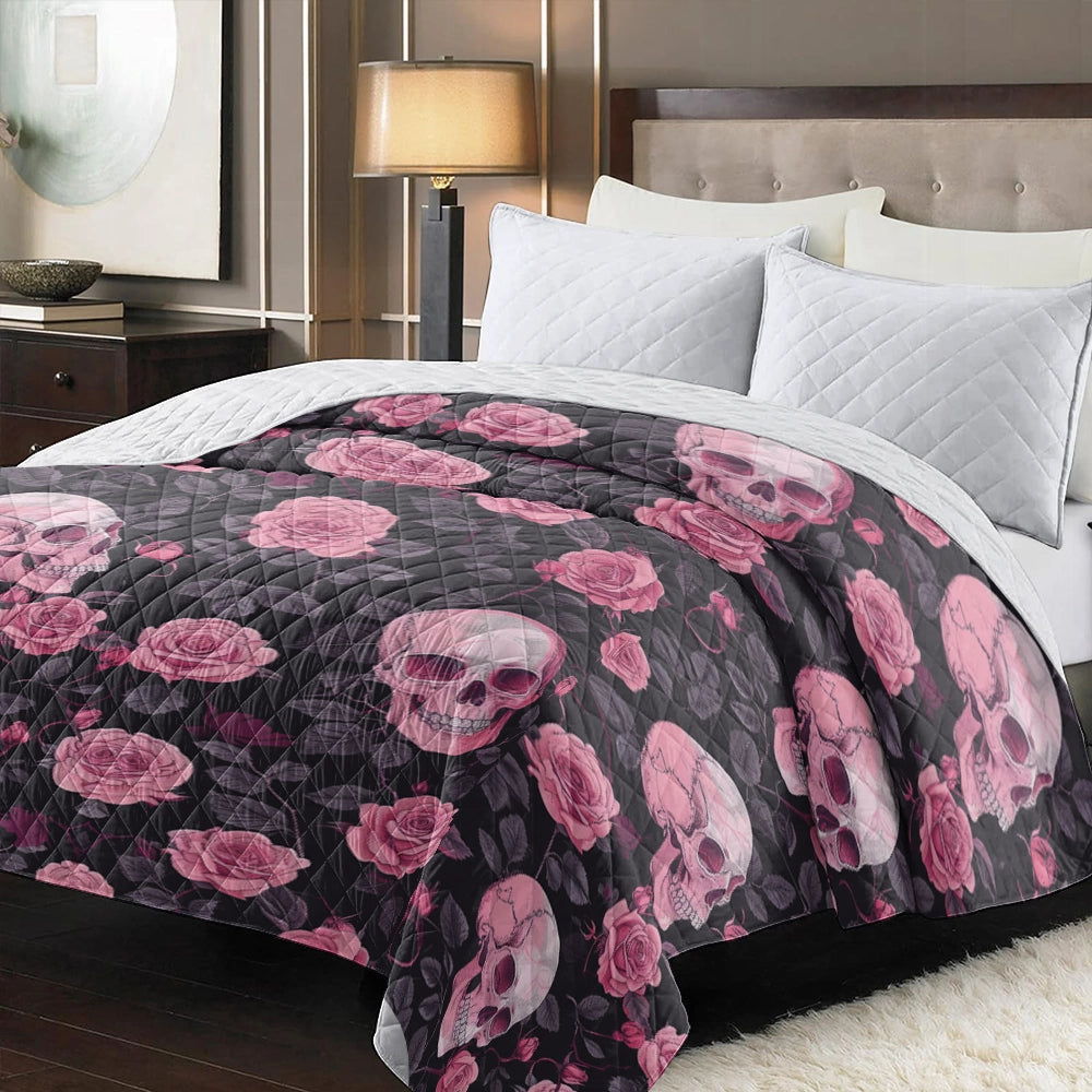 Shineful Flat Print Faux Quilt Blanket Mystical Skull Flower