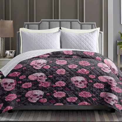 Shiny Flat Print Faux Quilt Decke Mystische Schädel Blume 