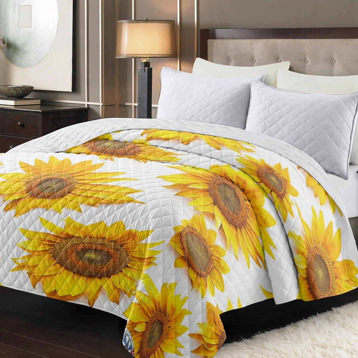 Shineful Flat Print Faux Quilt Blanket Vibrant Sun Flower