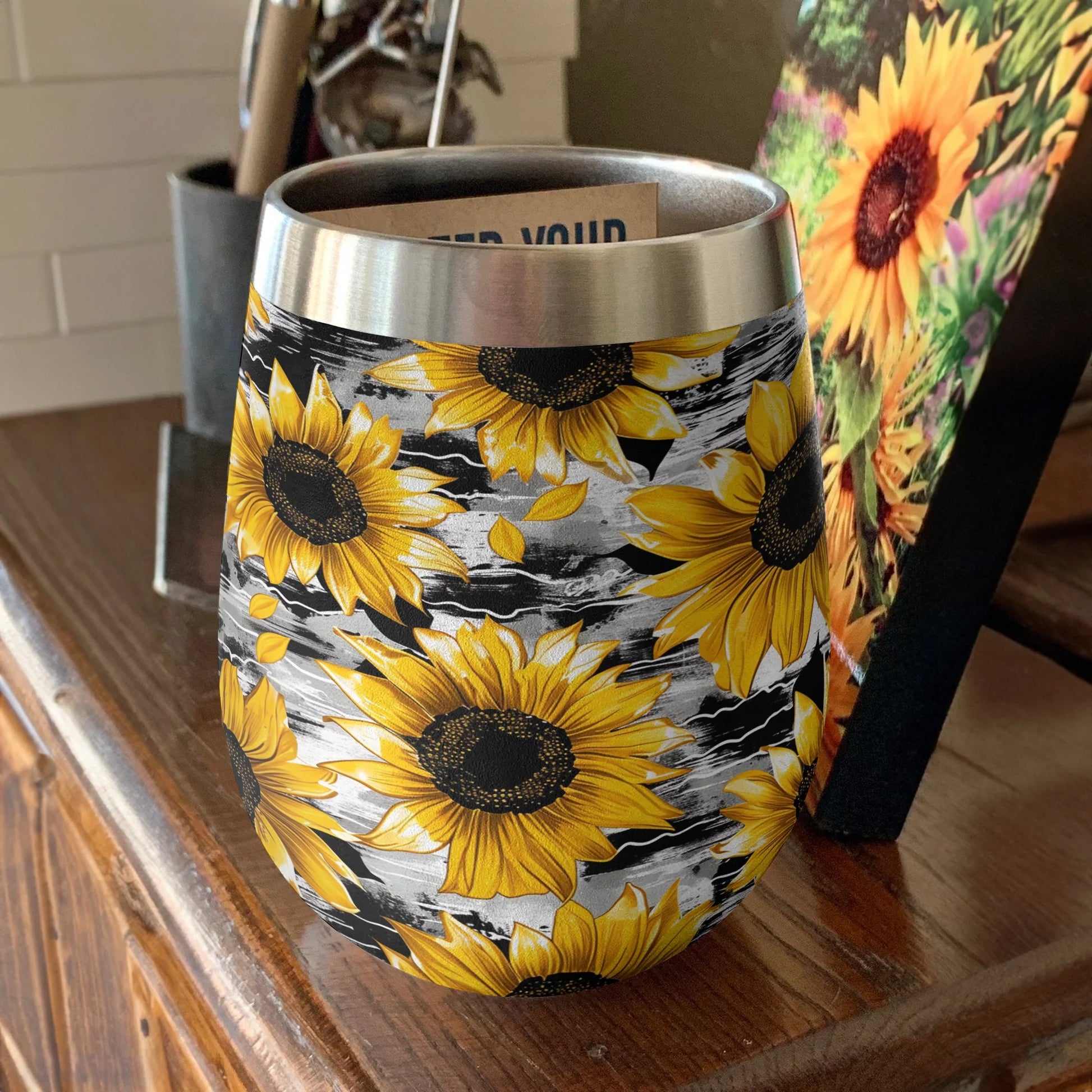 Sunflower 12 Oz Shineful™ Wine Tumbler Cow Skin Vq03 12Oz