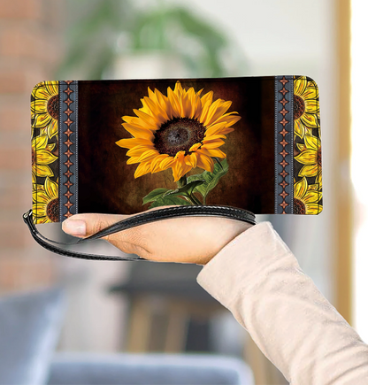 Shineful Sunflower Faith Hope Leather Clutch Purse With Wristlet Strap Handle