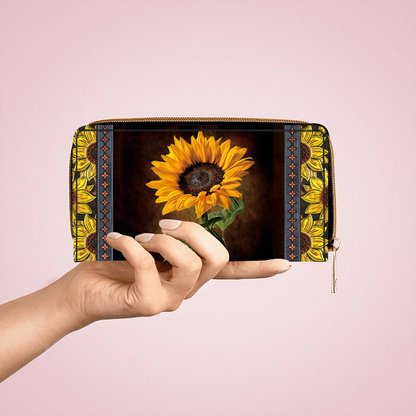 Shineful Sunflower Faith Hope Leather Clutch Purse With Wristlet Strap Handle