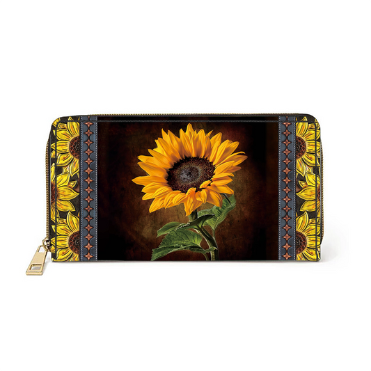 Pochette en cuir avec dragonne et motif tournesol brillant Faith Hope