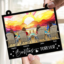 Sunset At The Beach Besties Forever - Personalized Window Hanging Suncatcher Ornament