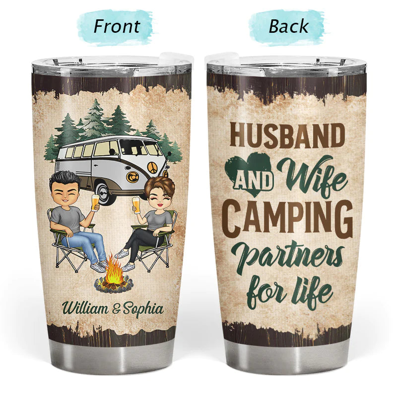 Shineful Tumbler 20 Oz Gift For Couple - Camping Partners For Life Husband Wife