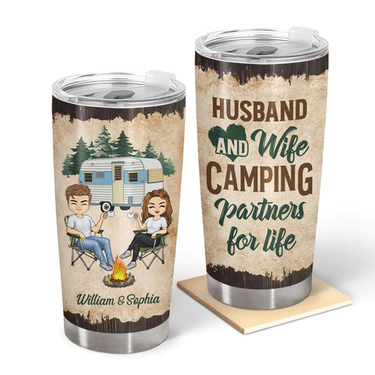 Shineful Tumbler 20 Oz Gift For Couple - Camping Partners For Life Husband Wife