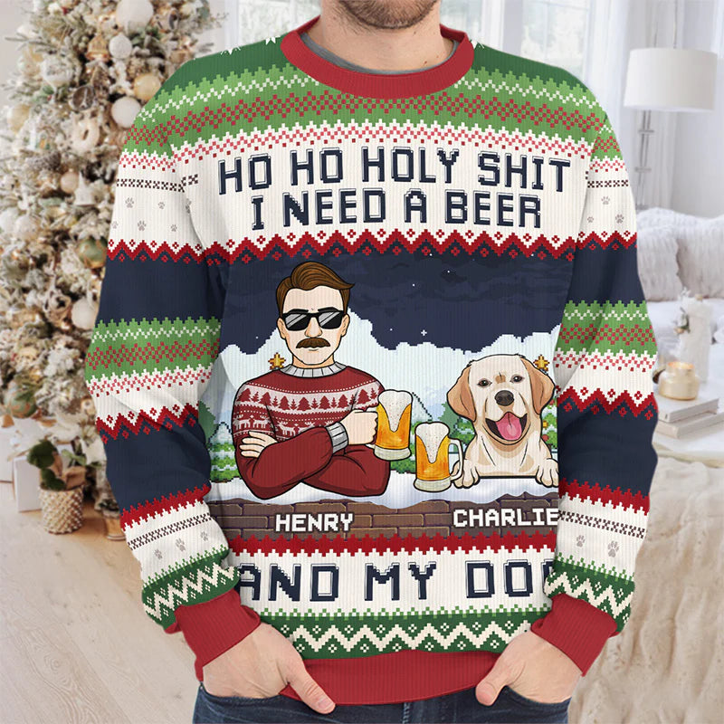 Shineful I Need A Beer And My Dogs - Personalized Ugly Sweater