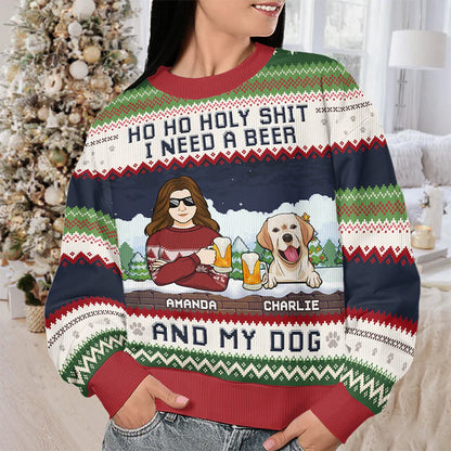 Shineful I Need A Beer And My Dogs - Personalized Ugly Sweater