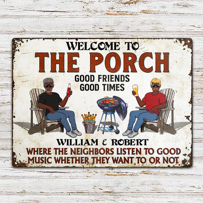 Shineful The Patio Grilling Listen To The Good Music Couple Husband Wife Pride - Backyard Sign - Personalized 2D Flat Print Metal Signs