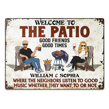 Shineful The Patio Grilling Listen To The Good Music Couple Husband Wife Pride - Backyard Sign - Personalized 2D Flat Print Metal Signs