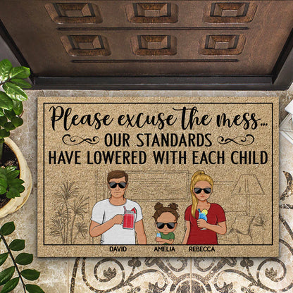 Shineful Doormat Please Excuse The Mess Our Standards Have Lowered With Each Child Couple Husband Wife Family Personalized Door Mat