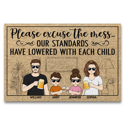 Shineful Doormat Please Excuse The Mess Our Standards Have Lowered With Each Child Couple Husband Wife Family Personalized Door Mat