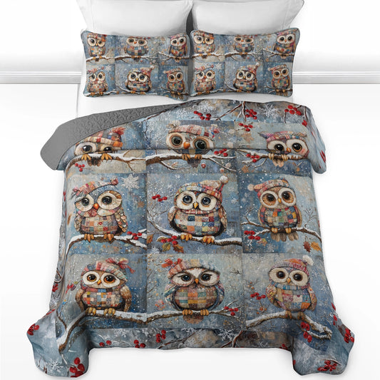 Ensemble de courtepointe toutes saisons Shineful 3 pièces - Cozy Owls Winter