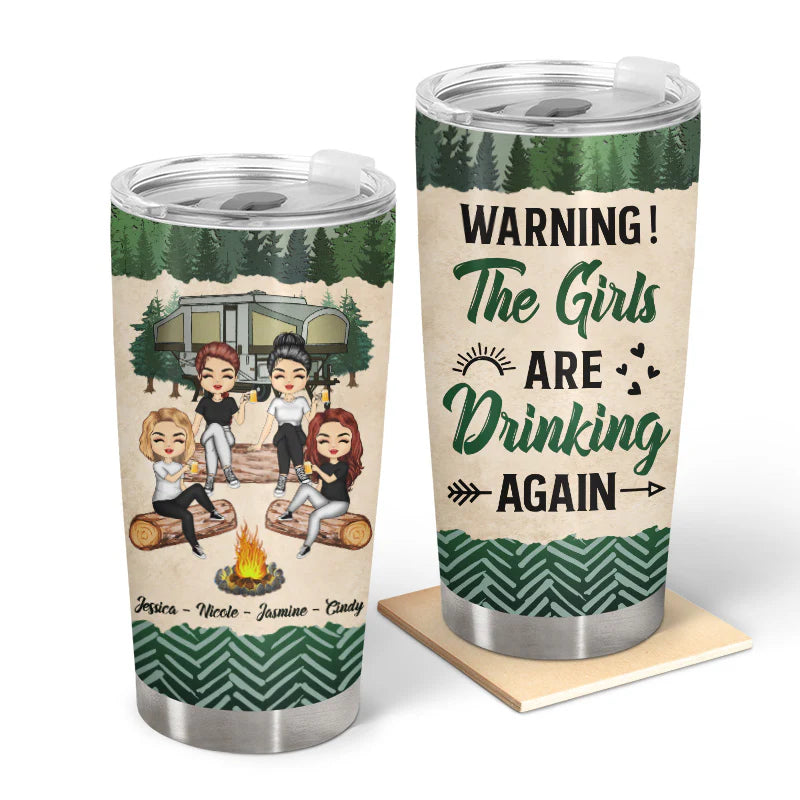 Cadeau Shineful Bestie BFF - Avertissement de camping Bestie : les filles boivent à nouveau - Verre personnalisé de 20 oz