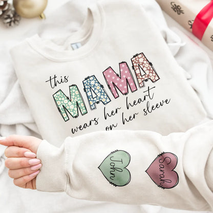 Shineful Sweatshirts 2D Print Personalized This Mama Wear Her Heart On Her Sleeve